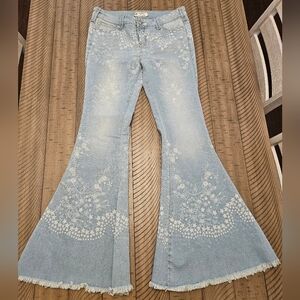 Free People Flare Jeans Star Flower Print Boho